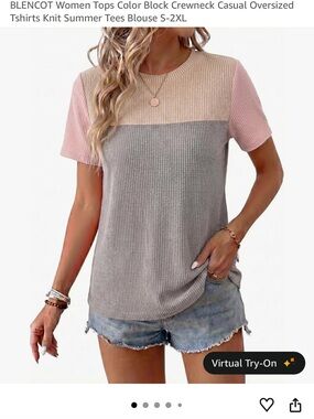 BLENCOT Pink, Cream & Gray Colorblock Short Sleeve Tee